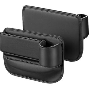 Car Seat Seam Padding Organiser Premium Leather Car Interior Accessories Between seat car Gap Filler Car Space Expansion Organising and Storage Seat Organizer Front Seat（Black 2pc）