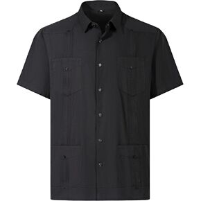 MAXJON Mens Guayabera Shirts Casual Snap Short Sleeve Shirts with Four Pockets,Summer Beach Shirt Tops