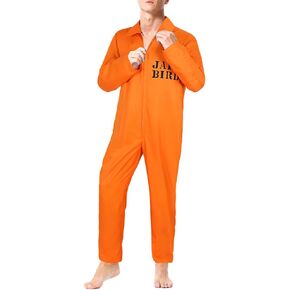 Men's Jumpsuit Prisoner Costume Orange Prison Inmate Outfit Adult Jail Uniform