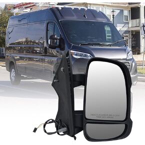 Left Driver Side Mirror Compatible with 2014-2024 Ram Promaster 1500/2500/3500,Mirrors with Heated,Power Glass,Turn Signals Light,Temperature Sensor,Replaces# 5VE99JXWAD(Short Arm)8+2Pins