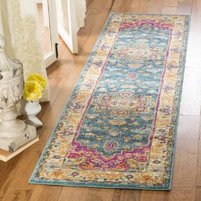 SAFAVIEH Madison Collection Runner Rug - 2'3" x 6', Blue & Multi, Boho Chic Medallion Distressed Design, Non-Shedding & Easy Care, Ideal for High Traffic Areas in Living Room, Bedroom (MAD202M)