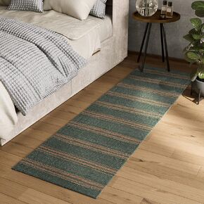 Barnyard Designs Jute Runner Rug for Indoors, Rattan Rugs for Hallway, Bathroom, Entryway or Accent Piece - Farmhouse Woven Braided Rug (2x7, Natural/Grey Sage)