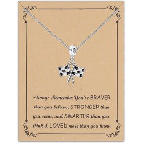 FUSTMW Checkered Flag Necklace Black and White Racing Flag Pendant Race Car Gifts for Racers Jewelry Racing Fans Gifts