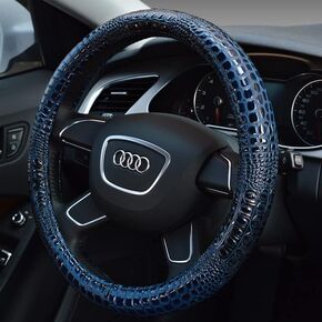 Luxury Crocodile Grain Leather Car Steering Wheel Cover Universal Sport Cute Handle Case for Men Auto Interior Accessories Blue