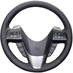 غطاء عجلة قيادة السيارة Eiseng لعام 2010 2011 2012 2013 Mazda 3/2012 2013 Mazda 6/2012-2015 Mazda 5/2010-2015 Mazda CX-9 ملحقات داخلية DIY 15 بوصة جلد طبيعي (خيط أسود)