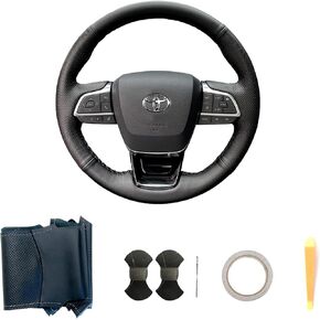 Hand-Sewing Steering Wheel Wrap Cover Black Perforated Leather Wrap Interior Protection Accessories for Toyota Highlander 2020 2021 2022