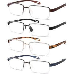 4 Pack Blue Light Blocking Reading Glasses for Men and Women,Semi Rimless Light Weight TR90 Temple Computer Readers (+2.5 Strength)