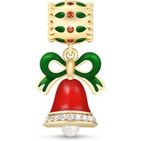 GNOCE Christmas Red Jingle Bell Charm Pendant Christmas Gift 925 Sterling Silver Dangle Charm for Bracelet/Necklace Christmas Gift
