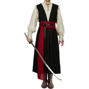 miccostumes Men's Medieval Sleeveless Waistcoat Ninja Pirate Cosplay Costume Hooded viking Steampunk Top