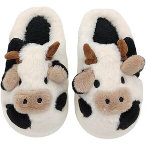 Kids Slippers Animal Slippers, Cow Frog Bunny Bear Panda Sheep Slippers for Toddler, Girls Boys Fuzzy Winter Slippers, Cute Fluffy Cow Print Slides, Plush Cartoon House Bedroom Shoes, Kawaii, Cozy