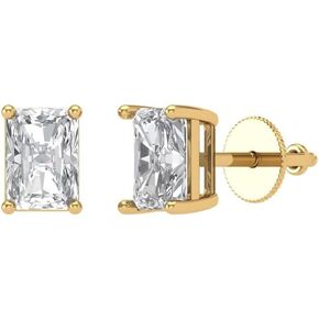Clara Pucci 2.0 ct Emerald Cut VVS1 Conflict Free Solitaire Genuine Moissanite Designer Stud Earrings Solid 14k Yellow Gold Screw Back