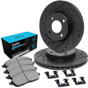 R1 Concepts Front Brakes and Rotors Kit |Front Brake Pads| Brake Rotors and Pads| Ceramic Brake Pads and Rotors |Hardware Kit|fits 1990-2000 Honda Civic, Civic del Sol