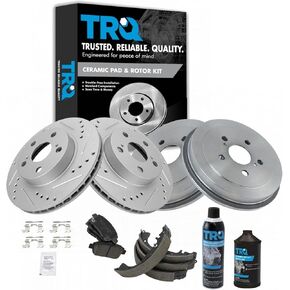TRQ Front & Rear Ceramic Pad Performance Rotor Drums & Brake Shoe Kit Compatible with Kia