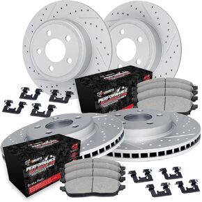 R1 Concepts Front Rear Brakes and Rotors Kit |Front Rear Brake Pads| Brake Rotors and Pads| Performance Off-Road Brake Pads and Rotors | Hardware Kit|fits 2018-2022 Jeep Wrangler, Wrangler JK