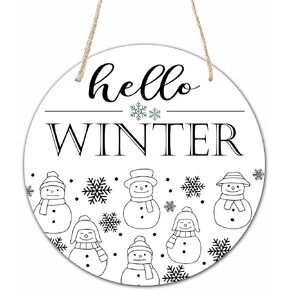 10" Welcome Wooden Sign with Rope - Hello Winter Round Hanging Wooden Plaque - Outdoor Front Door Wall Farmhouse Decoration for Home - Modern Artistic Housewarming Gift (Tree) - A19
