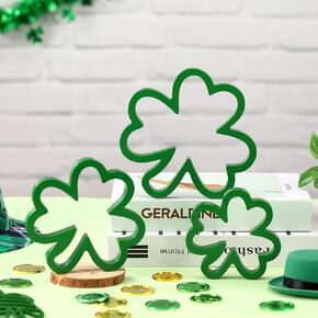Blulu 3 Pcs St. Patrick's Day Table Decor Irish Shamrock Wooden Sign Freestanding Green Shamrock Table Centerpieces Hollow Lucky Clover Block Saint Patricks Day Decoration for Home Indoor Desk Office