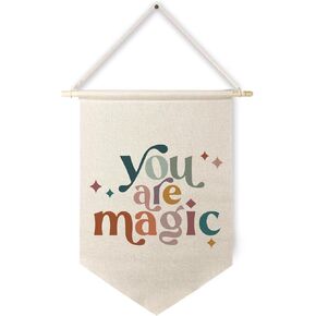 Qpenm You Are Magic Canvas Hanging Pennant Flag Banner,Inspirational Hanging Wall Canvas Banner,Kids Baby Canvas Flag,Nursery Classroom School Decor