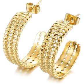 Open Hoop Earrings - C Shaped Hypoallergenic Gold-Plated Titanium Hoop Earring