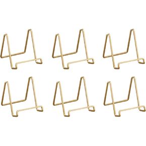 TRIPAR 6 Pack 4-Inch Metal Gold Painted Square Book Holder/Stand, Wire Mini Easel, Small Photo Stands for Table, Display for Picture Frames, Plaques & Plates