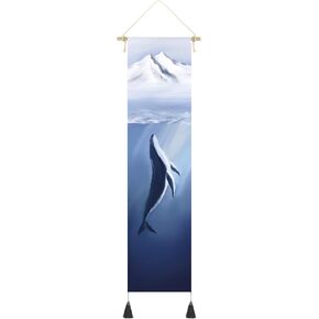 Hanging Poster Canvas Wall Art Painting of Marine Animals Whales Under The Sea Tapestry Iceberg Oil Painting Effect With 2 Tassels Wall Tapestry Wall Decor Tapestry Decoration For Room