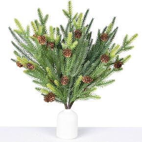 Lvydec 4Pcs Christmas Norfolk Pine Branches with Pine Cone Clearance, Artificial Christmas Branches DIY Crafts Faux Christmas Norfolk Pine Branches for Xmas Indoor Outdoor Home Decor
