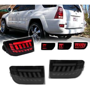 for 2003-2005 Toyota 4Runner, 2002-2009 Toyota Land Cruiser Prado 120 Rear Bumper Reflector Sequential Turn Signal Brake Tail Lights Red Lens 3 IN 1 LED Fog lamp