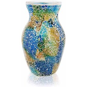 Magicpro Blue Tempered Mosaic Glass vase 7.8inch
