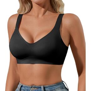 DEANGELMON Smooth Wireless Bras for Women Full Coverage Seamless Bra Comfort V Neck Padded Bralettes with Extender