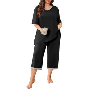 POSESHE Women’s Plus Size Pajama Sets Short Sleeve 2 Piece Summer Lounge Sleepwear Ladies Cute Pjs Sets with Pockets 2024