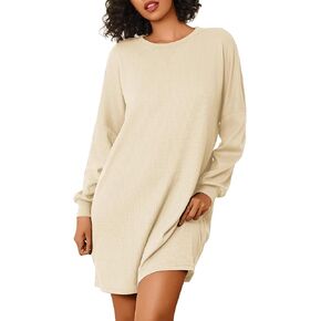 Ekouaer Nightgowns for Women Long Sleeve Sleep Shirts Waffle Knit Nightshirts Soft Sleep Dress Oversized Sleepwear