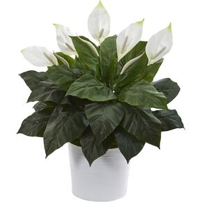 Nearly Natural 33in. Spathiphyllum Artificial Planter Silk Plants, Green/White