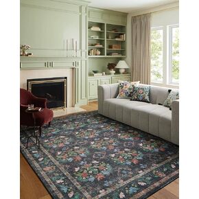 Loloi Rifle Paper Co. x Courtyard Charcoal 2'-6" x 7'-6" Runner Rug
