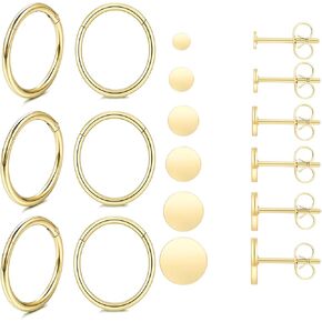 9 Pairs Multiple Piercing Jewelry for Women, 14K Gold Plated Cartilage Hoop Earring, Helix Earring, Earlobe Earrings