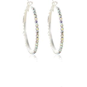 coadipress Rhinestones Round Hoop Earrings for Women Delicate Fashion Sparkly Rhinestone Hoop Earrings Classic Minimalism Geometric Large Round Hoop Earrings Chic Ladies Jewelry