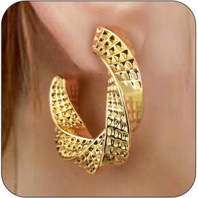 Gold Hoop Earrings for Women 14k Gold Plated Chunky Hoop Earrings for Women Statement Earrings Minimalist Earrings for Women Cute Fashion Hypoallergenic Earrings Jewelry Gift for Women