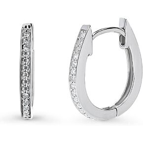 BERRICLE Sterling Silver Oval Cubic Zirconia CZ Bar Medium Fashion Hoop Earrings for Women 0.6 inch (Yellow Gold Flashed, Rhodium Plated)