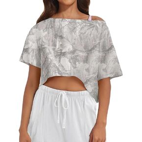 MISSACTIVER Oversized Off The Shoulder Top for Women Short Sleeve Boat Neck Crop Tee Loose Summer Workout Shirt