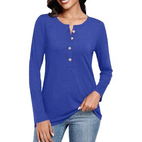 BISHUIGE Womens Long Sleeve Crew Neck Tops Henley Buttons Down Shirts Casual Loose Fit Tunics