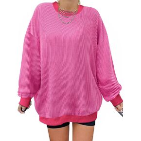 MK Shop Limited Oversized Crewneck Sweatshirts Women Fall Outfits Long Sleeve Knitted Ribbed Lightweight Loose Fit Tunic