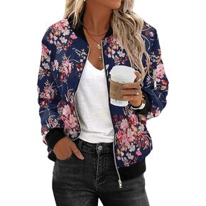 Zeagoo Women's Bomber Jacket Casual Coat Zip Up Outerwear Windbreaker with Pockets S-XXL