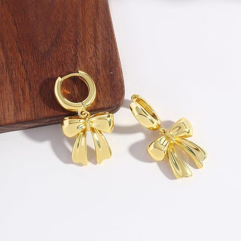 Gold Bow Drop Earrings For Women Cubic Zirconia Bowknot Dangle Earrings Statement Party Jewelry in Kuwait