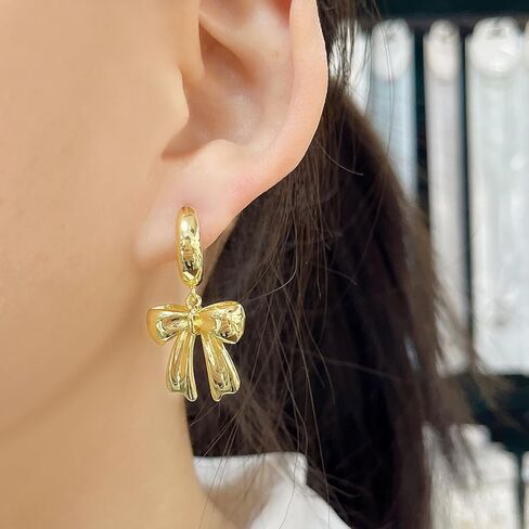 Gold Bow Drop Earrings For Women Cubic Zirconia Bowknot Dangle Earrings Statement Party Jewelry in Kuwait