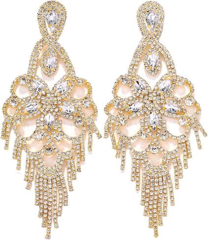 Costume Silver Chandelier Earrings for Women Dangling Trendy Bling Large Rhinestone Earrings Formal Jewelry in Saudi Arabia
