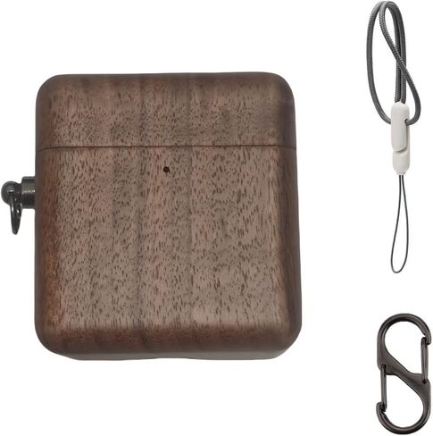 Handmade Nature Wooden Genuine Real Wood Protective Case Cover with Carabiner and Lanyard Compatible with Bose Ultra Open Earbuds (Walnut) in Kuwait