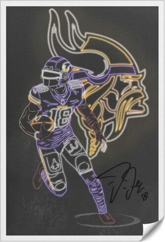 Justin Jefferson Rugby Poster Neon Effect Canvas Wall Art Printed for Home Decor Livingroom Football Sports Fans Gift Decoration (Jefferson, 16x24inch, Unframed) in Kuwait