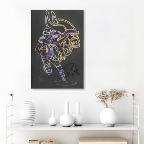 Justin Jefferson Rugby Poster Neon Effect Canvas Wall Art Printed for Home Decor Livingroom Football Sports Fans Gift Decoration (Jefferson, 16x24inch, Unframed) in Kuwait