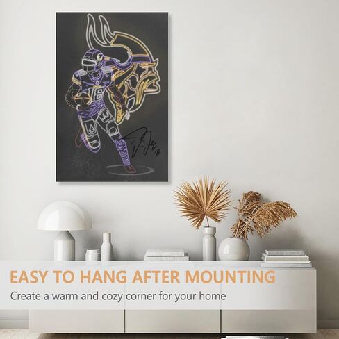 Justin Jefferson Rugby Poster Neon Effect Canvas Wall Art Printed for Home Decor Livingroom Football Sports Fans Gift Decoration (Jefferson, 16x24inch, Unframed) in Kuwait