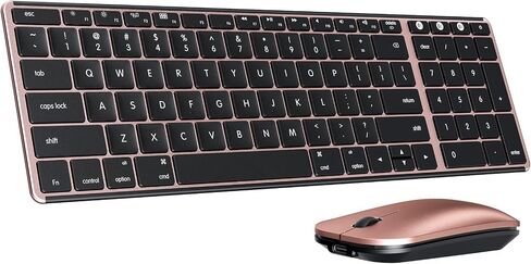 Wireless Bluetooth Keyboard and Mouse for Mac, Multi-Device Rechargeable Slim Keyboard and Mouse Stainless Steel Full Size, Compatible with MacBook Pro/Air, iPad, iMac - Orange Connect Button in Kuwait