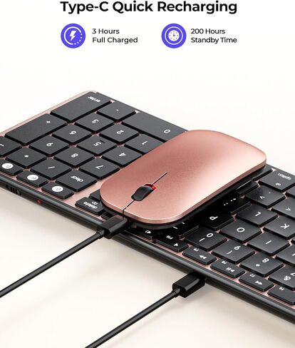 Wireless Bluetooth Keyboard and Mouse for Mac, Multi-Device Rechargeable Slim Keyboard and Mouse Stainless Steel Full Size, Compatible with MacBook Pro/Air, iPad, iMac - Orange Connect Button in Kuwait