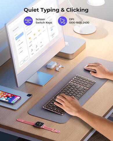 Wireless Bluetooth Keyboard and Mouse for Mac, Multi-Device Rechargeable Slim Keyboard and Mouse Stainless Steel Full Size, Compatible with MacBook Pro/Air, iPad, iMac - Orange Connect Button in Kuwait